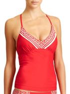 Athleta Womens Encinitas Tankini Size 32b/c Tall - Saffron Red Border