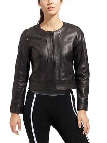Athleta Womens Sleek Leather Jacket Size L - Black