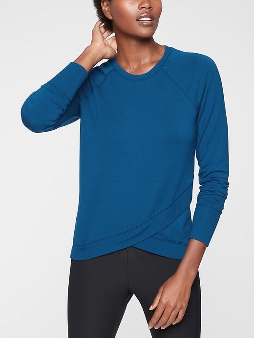 Athleta Womens Criss Cross Sweatshirt Peacock Size L