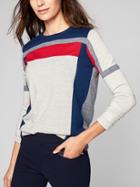 Athleta Womens Merino Strobe Sweater Size L - Red/ Blue Combo