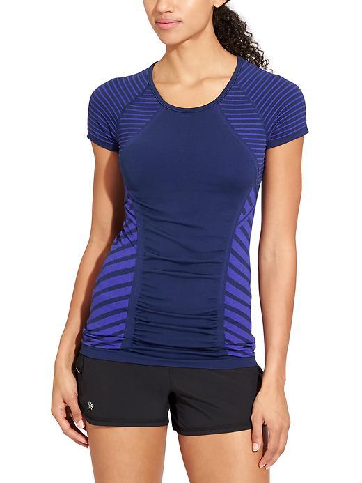 Athleta Womens Jet Stripe Fastest Track Tee Size S - Navy