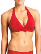 Athleta Womens Shirrendipity Halter Bikini Top Size L - Saffron Red