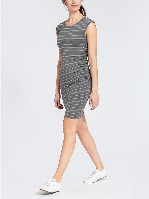 Athleta Womens Carefree Tee Dress Silver Bells/grey Heather Stripe Size M