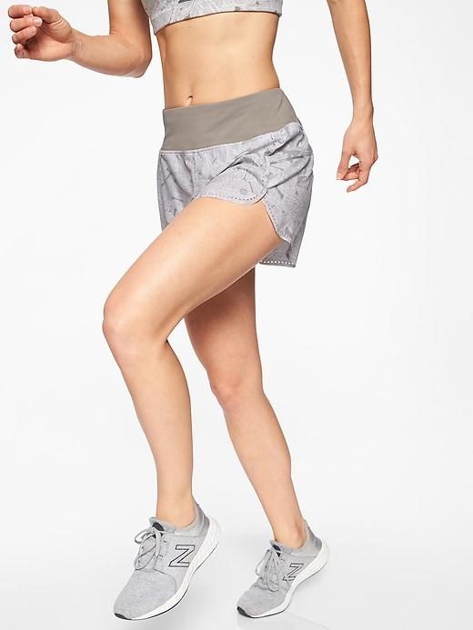 Athleta Womens Print Laser Run Short 4&#34 Silver Grey Size L