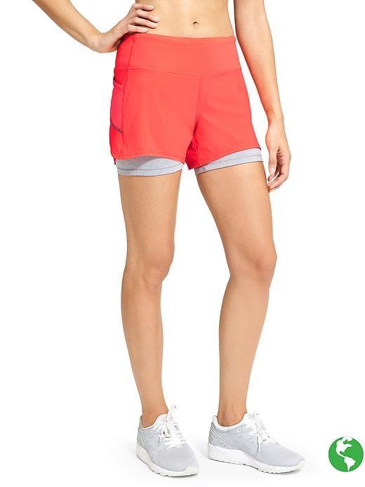 Athleta Womens Ready Set Go 2 In 1 Short 4&quot; Size L - Red It Neon/grey Heather