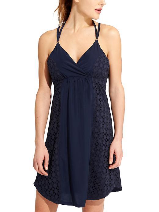 Athleta Womens Eyelet Marbella Dress Size L - Navy