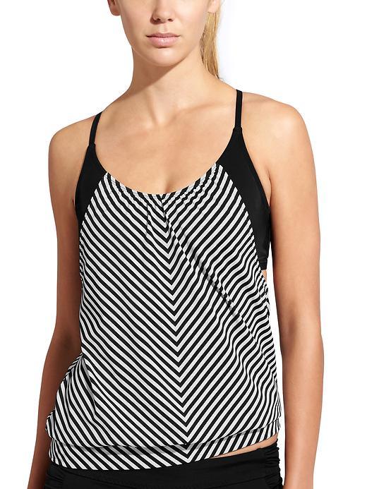 Athleta Womens Slash Stripe Blousy Tankini Size 32b/c - Black Stripe