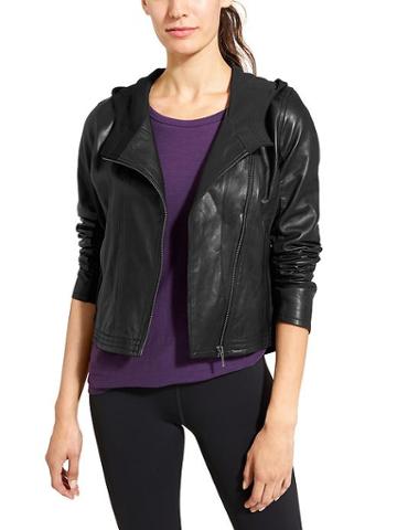 Athleta Womens Fog City Leather Jacket Size L - Black