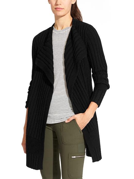 Athleta Womens Wildwood Sweater Coat Size L - Black Heather