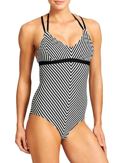 Athleta Womens Stripe Avila One Piece Size S - Black Stripe