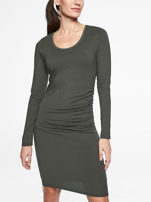 Athleta Womens Carefree Long Sleeve Dress Black Olive Size Xs