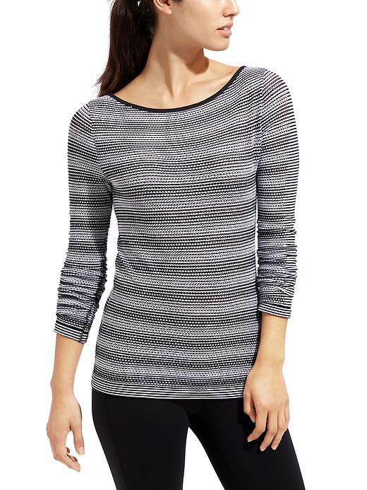 Athleta Womens Stripe Seamless Eyelet Top Size L - Black/bright White