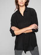 Athleta Womens Washable Silk Button Down Tunic Size L Petite - Black