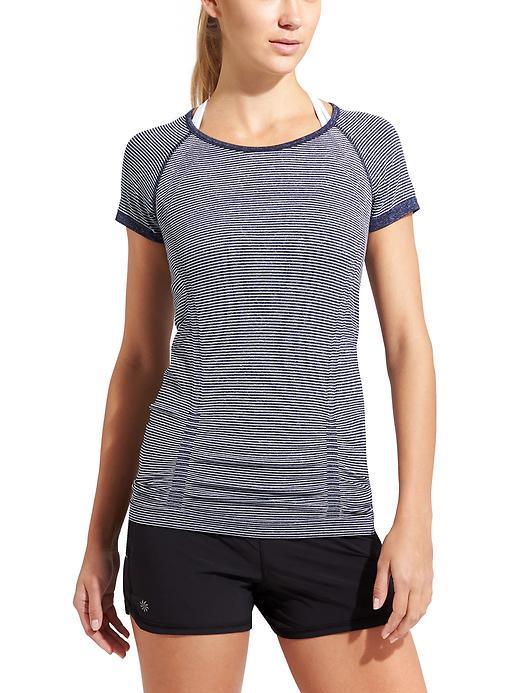 Athleta Womens Mini Stripe Fastest Track Tee Size L - Navy