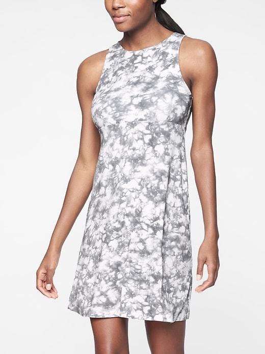 Athleta Womens Santorini High Neck Printed Dress Rip Tide Silver Bells Size M