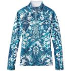 Athleta Sierra Thermal Floral Haze Half Zip - Aqua Blue Floral Haze