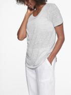 Athleta Womens Breezy Tee Stripe Bright White/ Cobblestone Grey Size L