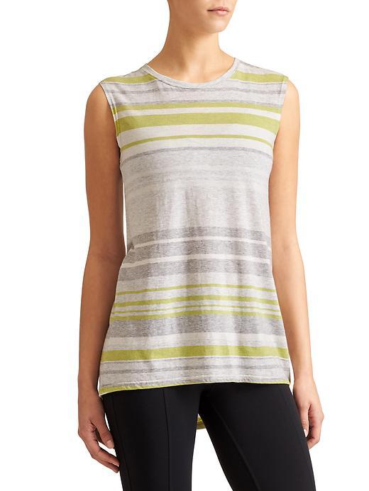 Athleta Womens Transcend Stripe Tank Size L - Light Grey Heather/citrine