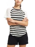 Athleta Womens Sheer Stripe Grid Tee Size L - Black/dove Stripe