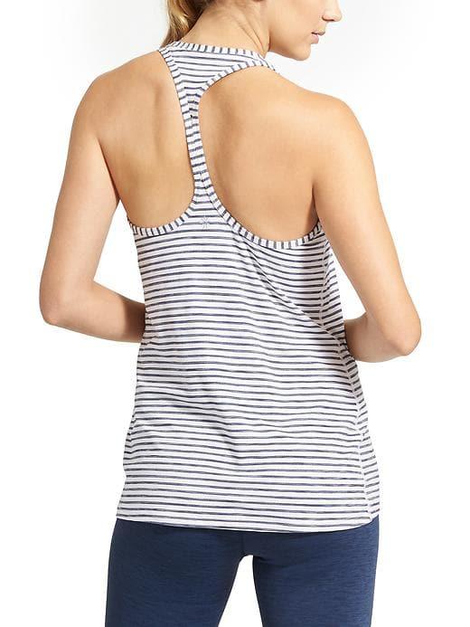 Athleta Womens High Neck Heather Stripe Chi Tank Size L - Navy Heather/bright White
