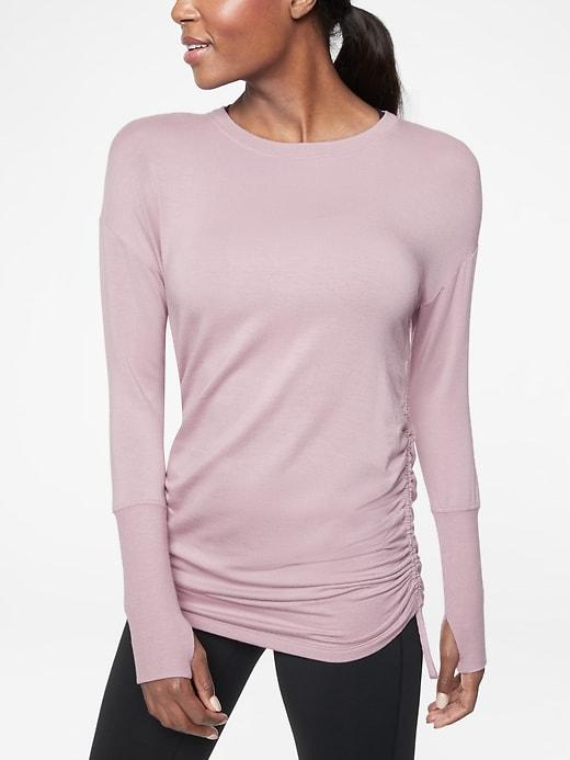 Athleta Womens Drishti Ruched Sweatshirt Sugarplum Mauve Size Xxs