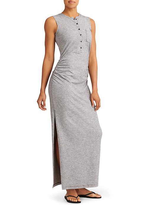 Athleta Womens Microstripe Henley Maxi Dress Size L Tall - Black