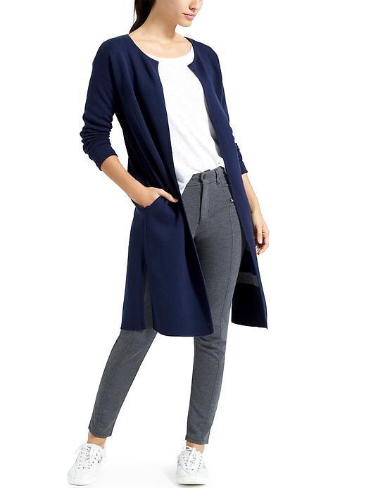 Athleta Womens Reversible Explore Sweater Coat Size L - Navy/grey Heather