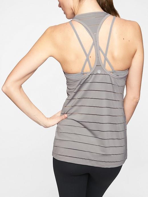 Athleta Womens Stripe Mesh High Neck Chi Tank Silver Grey Size M