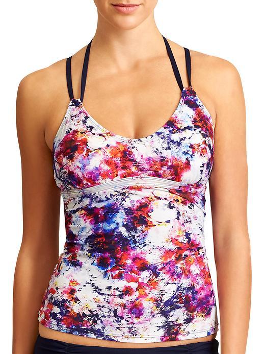 Athleta Womens Hypersonic Scoop Tankini Size S - Ember Orange Multi/dress Blue