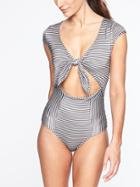 Athleta Womens Aqualuxe Lotus Tie Front One Piece Silver Bells Size S