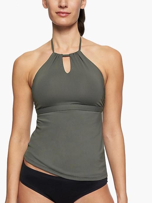 Athleta Womens High Neck Keyhole Tankini Top Green Rapids Size Xxs