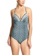 Athleta Womens Aqualuxe Print Molded One Piece Size L - Blue Mosaic