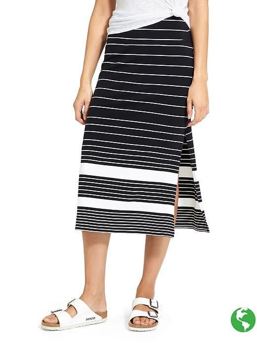 Athleta Womens Stripe Oceana Midi Skirt Size M - Black