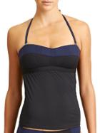 Athleta Womens Textural Bandeau Tankini Size L - Black/dress Blue