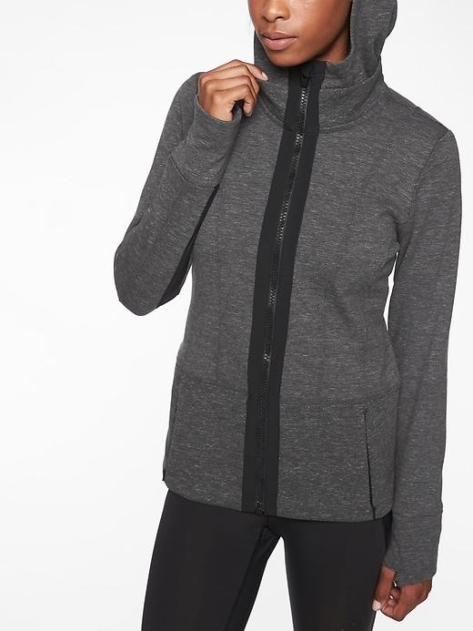 Athleta Womens Fitted Victory Hoodie Charcoal Heather Space Dye Size Xxs