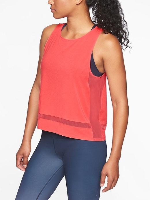 Athleta Womens Essence Mesh Trim Tank Coral Flash Size S