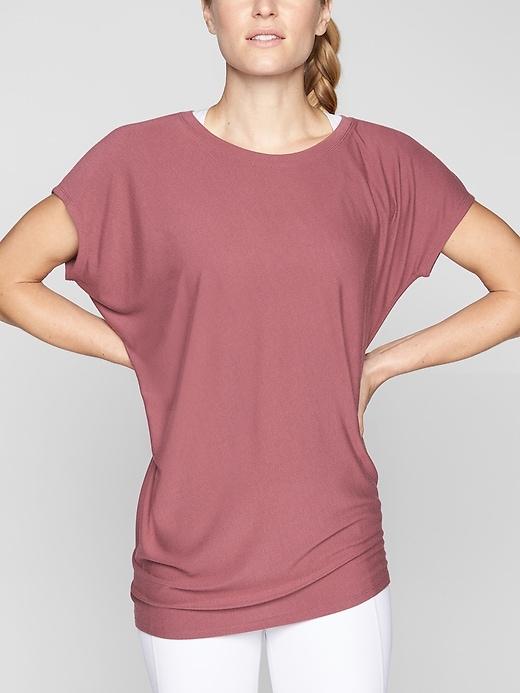 Athleta Womens Threadlight Asym Relaxed Tee Crushed Berry Size Xxs