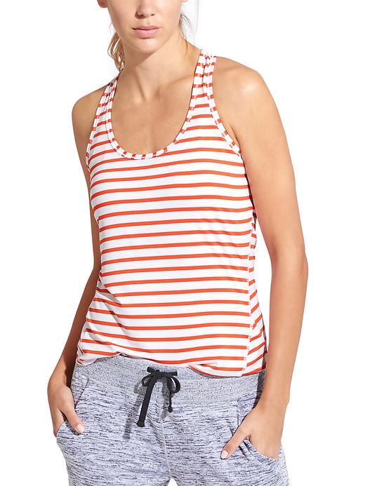 Athleta Womens Stripe Chi Tank Size L Tall - Bright White/grenadine Red
