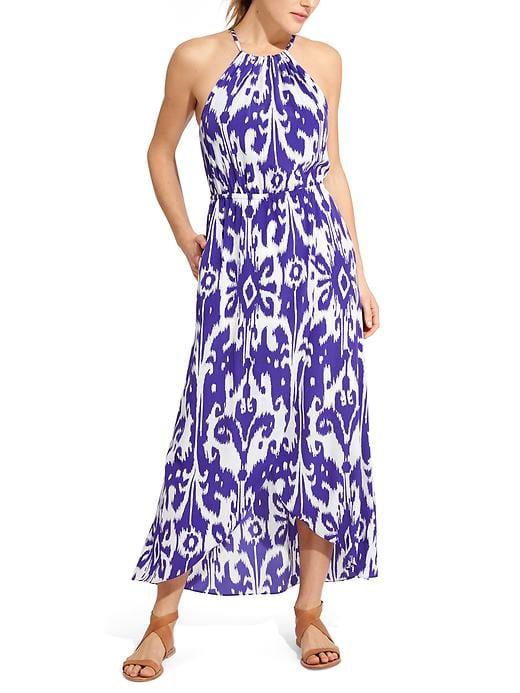 Athleta Womens Ikat Bloom Ripple Maxi Dress Vibrant Cobalt Size Xl