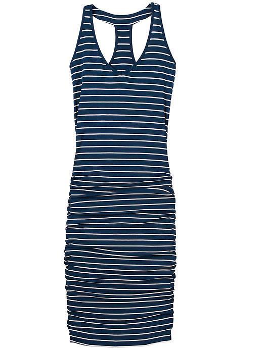 Athleta Womens Striped Tee Racerback Dress Size M Tall - Dress Blue Heather