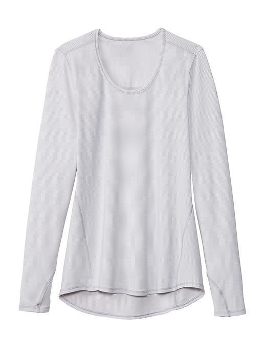 Athleta Womens Heather Stripe Chi Top Extra Long Size L - Silver Shimmer/white