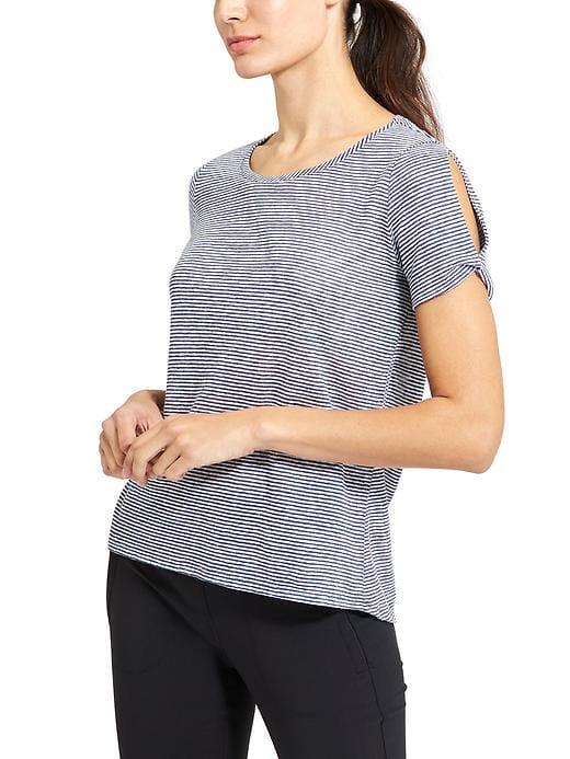 Athleta Womens Stripe Linen Tee Size L - Navy/bright White