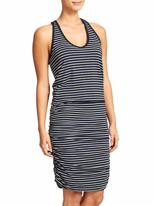 Athleta Womens Stripe Tee Racerback Dress Size L Tall - Navy