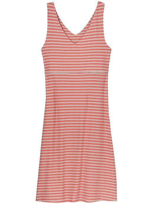 Athleta Womens Stripe Santorini 2 Dress Size S Petite - Coral Sunset/ Ecru