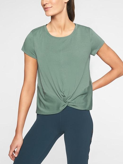 Athleta Womens Essence Twist Tee Lead Green Size S