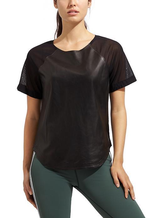 Athleta Womens Leather Grid Tee Size L - Black