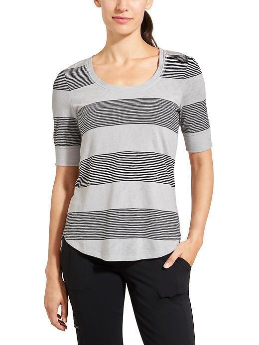 Athleta Womens Breezy Tee Size L - Grey Heather Stripe