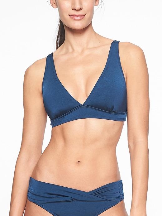 Athleta Womens Aqualuxe Plunge Bikini Top Prussian Blue Size Xxs