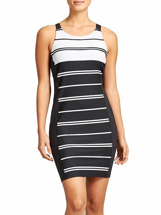 Athleta Womens Stripe Colorblock Swim Dress Size L - Black/bright White
