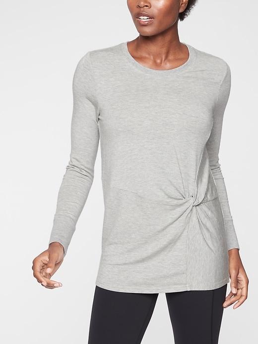 Athleta Womens Nirvana Twist Front Sweatshirt Light Grey Heather Size Xxs